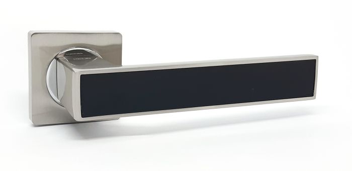 Ручка на квадратнiй основi серiя r08, 08 - 810, SN/CP-BLACK | САТИН/ХРОМ ЧОРНА ВСТАВКА, 7791