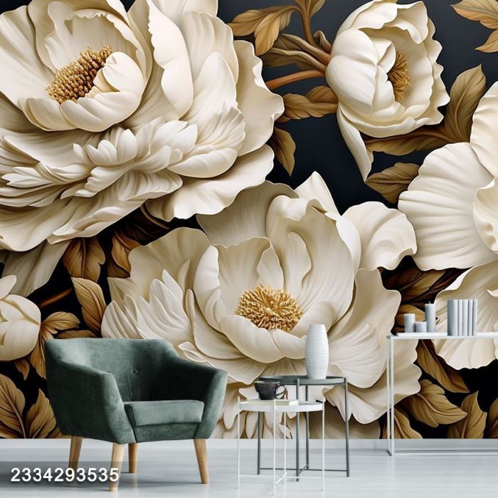 Фотошпалери: Білі квіти на темному тлі 2334293535