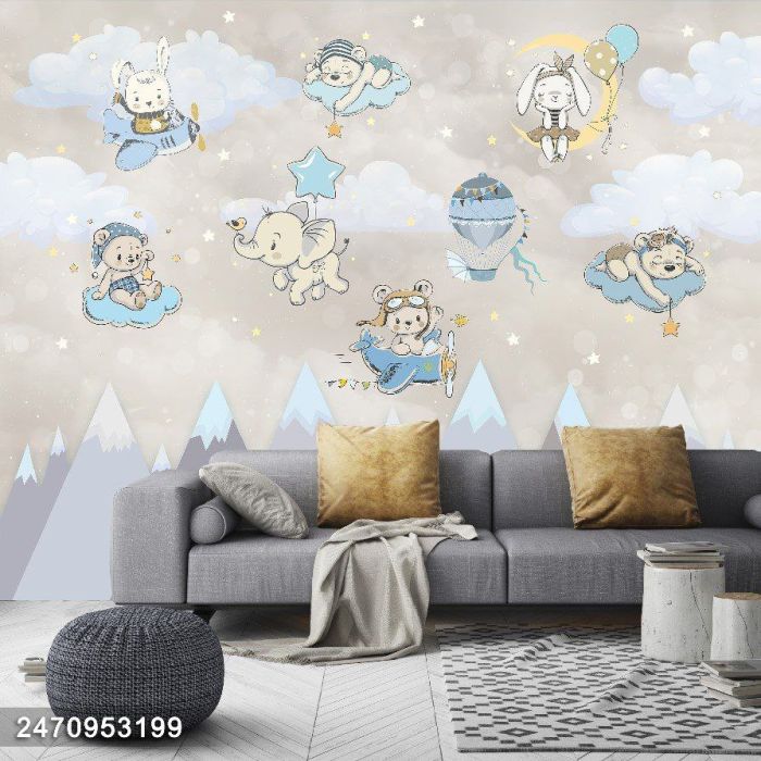 3D Фотошпалери, Звірятка, що літають на хмарах, 2470953199