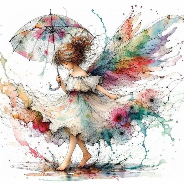 Фотошпалери: Дівчинка з парасолькою та ангельськими крилами, 3DF-20250425-29