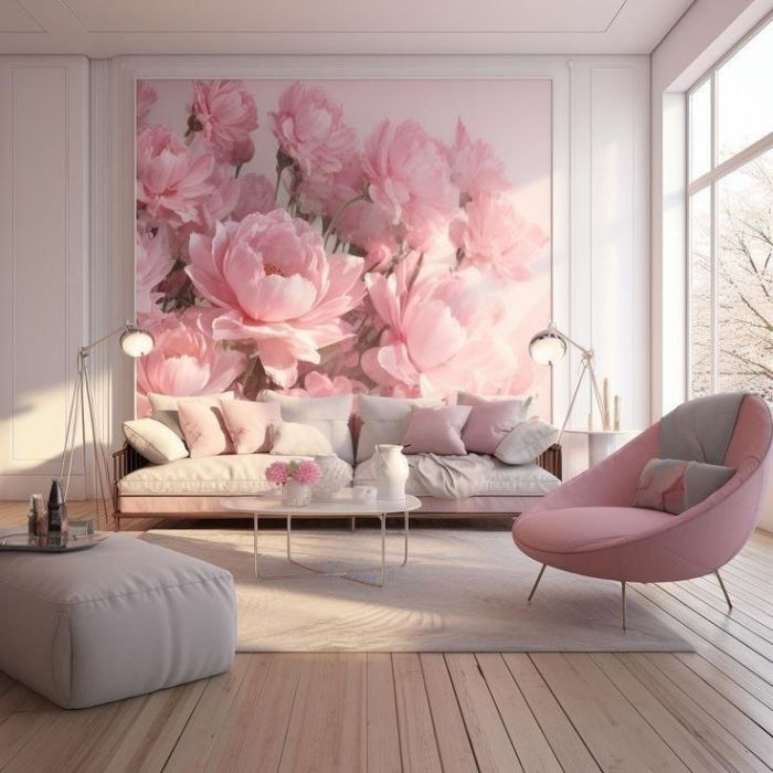 Фотошпалери: Рожеві квіти у вітальню, 3DF-20250425-39
