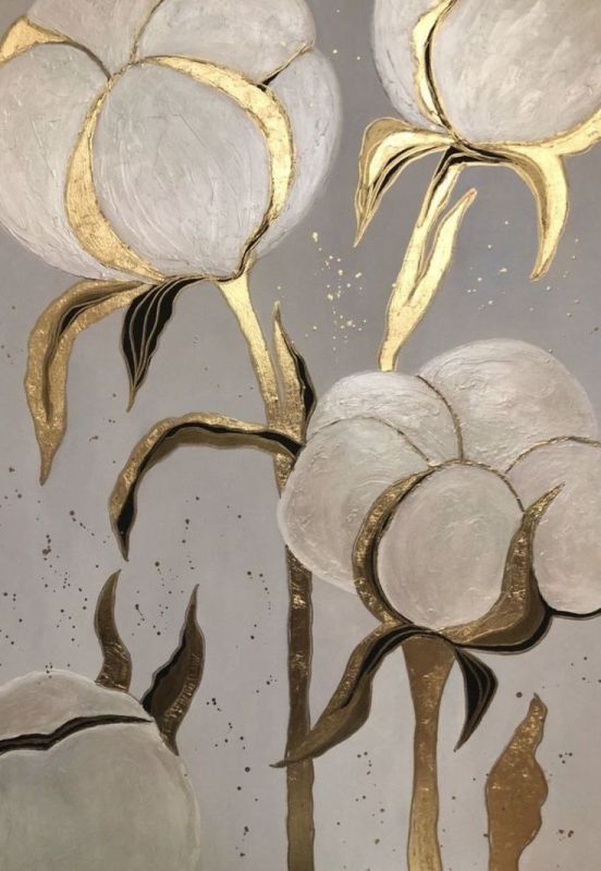 Фотошпалери: Світлі бутони в золоті, 3DF-20250425-42