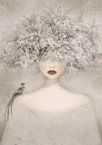 Фотошпалери: Дівчина-зима з птахом, 3DF-20250425-48