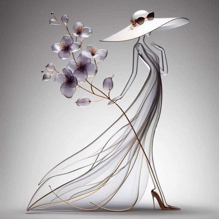 Фотошпалери: Тонка леді та квітка, 3DF-20250425-53