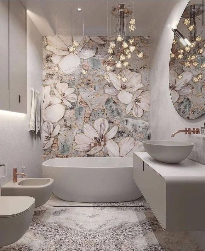 Фотошпалери: Ніжні квіти для ванної кімнати, 3DF-20250425-69