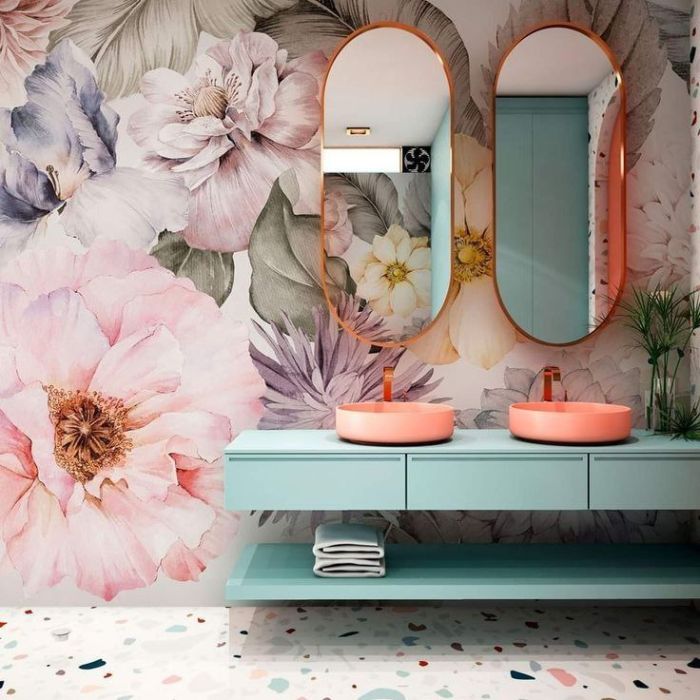 Фотошпалери: Великі, яскраві квіти для ванної кімнати, 3DF-20250425-71