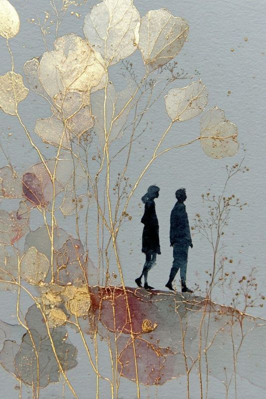 Фотошпалери: Самотня пара в золотих квітах, A-250825-0070