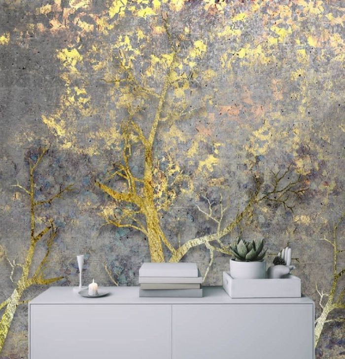 3D Фотошпалери, Золоте листя на дереві, DE212202429