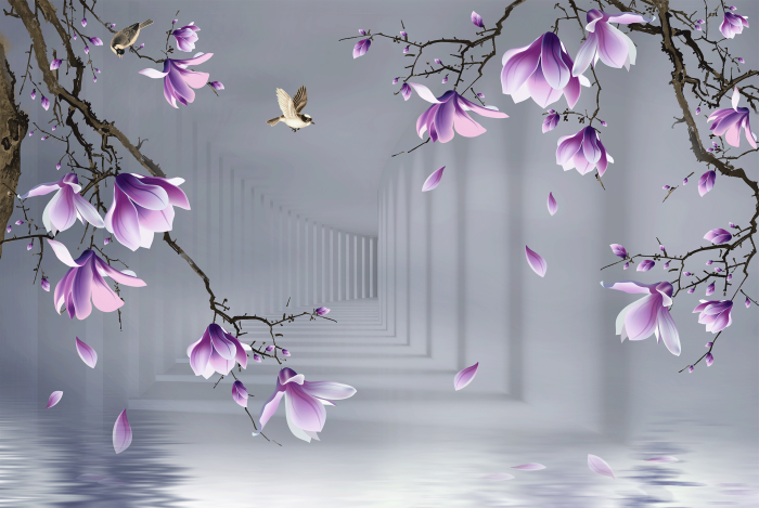 3D Фотошпалери 3Д Фіалкові дерева