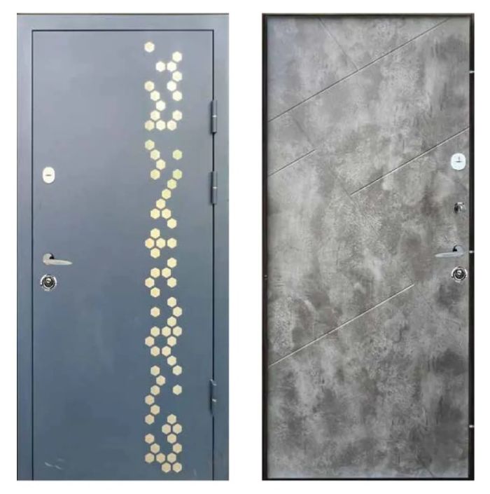 Двері вхідні, Тип-4 ВУЛИЦЯ, метал RAL B020 Орнамент №1 / Сланець Темний 157 KALE 860 L Синій короб RAL B020, 135170