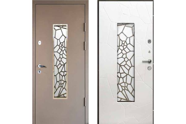 Двері вхідні, Тип-4 ВУЛИЦЯ, метал  RAL N291 / Біле Дерево 142 Вінорит 960 R Коричневий короб RAL N291 K19 NEW, 138354