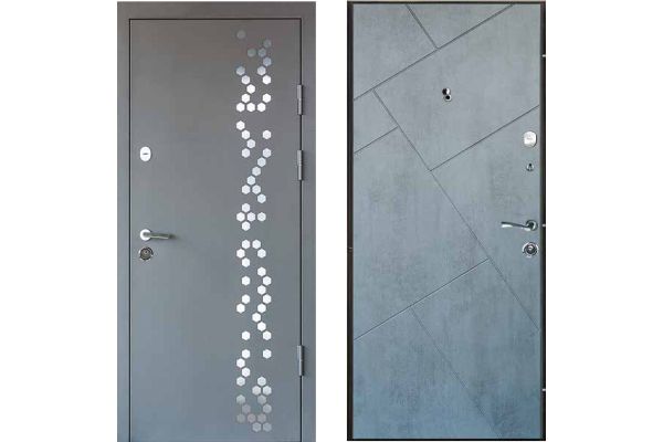 Двері вхідні, Тип-4 ВУЛИЦЯ, метал RAL R021 Орнамент №1 / Бетон Темний 157 960 R RAL R021 Сірий короб NEW, 138451