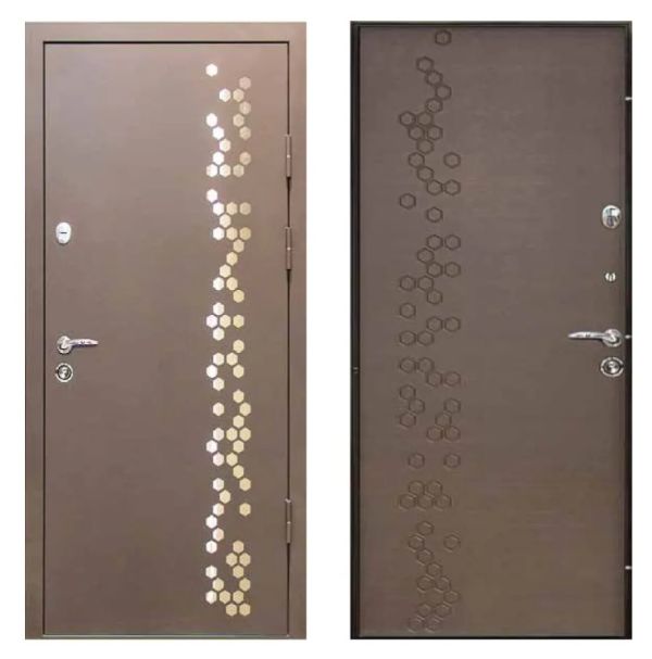 Двері вхідні, Тип-4 ВУЛИЦЯ, метал RAL R017 Орнамент №1 / Венге горизонт Темний 167 Орнамент №1 960 R RAL R017 NEW, 138866
