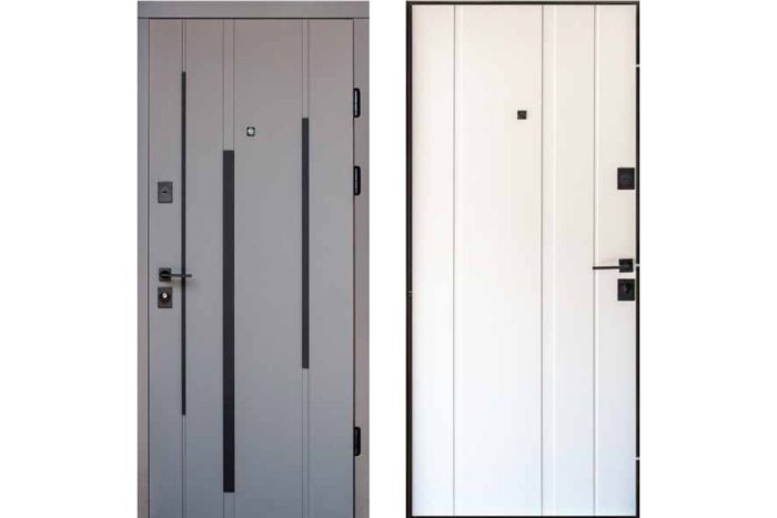 Двері вхідні, Тип-2 КВАРТИРА, Елегантн. Сірий софт-тач / Супермат Білий 623 KALE Чорна фурнітура 960 L NEW, 139341