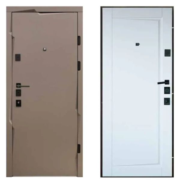 Двері вхідні, Тип-13 КВАРТИРА, Темний хакі софт.300 / Супер мат Білий 337 960 L RAL 9005 фурнітура хром!, 139819