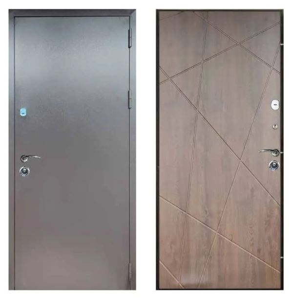 Двері вхідні, Тип-9.2 ВУЛИЦЯ, метал RAL 8019 / Дуб Бронзовий 100 Вінорит 860 L RAL 8019 Коричневий короб, 142960