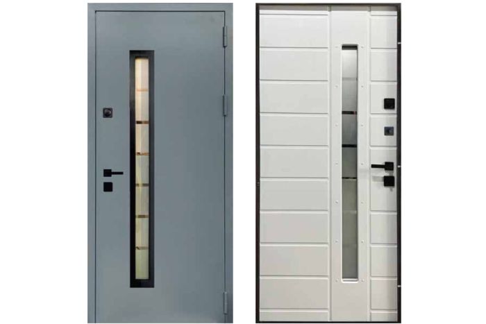 Двері вхідні, Тип-15 ВУЛИЦЯ, 814 метал RAL 7024 / Біле Дерево 148 Вінорит Чорна Фурнітура 860 L К026 RAL 7024 Сірий короб, 143654