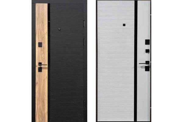 Двері вхідні, Тип-2 КВАРТИРА, Крафт Золотий / софт Чорний 632.1 / Супермат Білий 526 KALE Чорна Фурнітура 960 R NEW, 150122