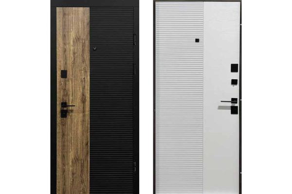 Двері вхідні, Тип-2 КВАРТИРА, Дуб темний орион / софт Чорний / Супермат Білий 634 KALE Чорна Фурнітура 960 R NEW, 152586