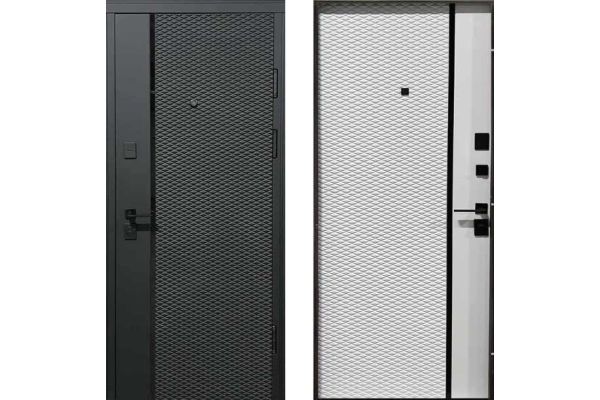 Двері вхідні, Тип-2 КВАРТИРА, Софт-тач Чорний / Супермат Білий 518 KALE Чорна Фурнітура 960 R RAL 9005 NEW, 148100