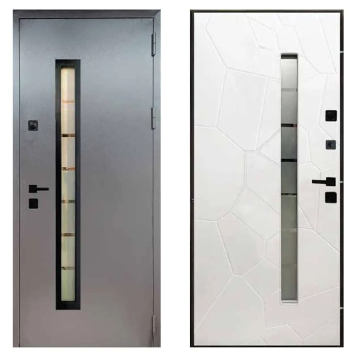 Двері вхідні, Тип-15 ВУЛИЦЯ, 814 метал RAL 8019 / Біле Дерево 142 Вінорит Чорна Фурнітура 960 L RAL 8019 К026 Коричний короб, 146136