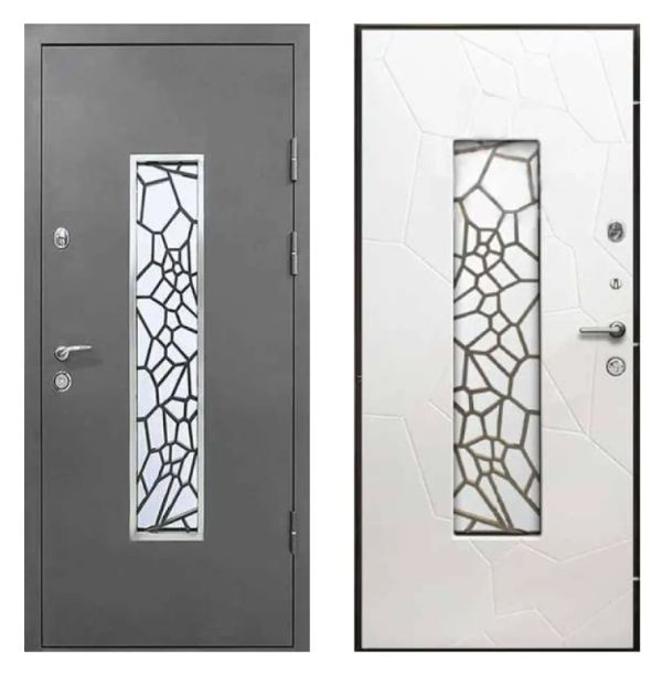 Двері вхідні, Тип-4 ВУЛИЦЯ, метал RAL R021 / Біле Дерево 142 Вінорит 960 R Сірий короб RAL R021 K19  NEW, 146456