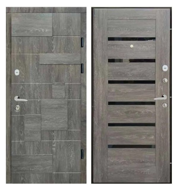 Двері вхідні, Тип-3 КВАРТИРА, Дуб шато Еко 601 / Дуб шато Еко 608 Линнея BLK 860 L RAL 9005 NEW, 146457