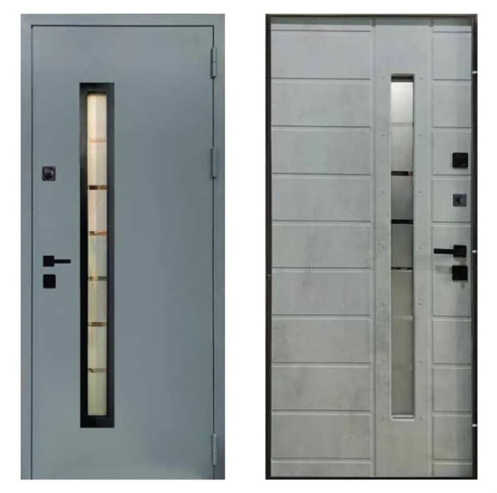 Двері вхідні, Тип-15 ВУЛИЦЯ, 814 метал RAL 7024 / Бетон Темний 148 Вінорит Чорна Фурнітура 960 L RAL 7024 К026 Сірий Короб, 147881