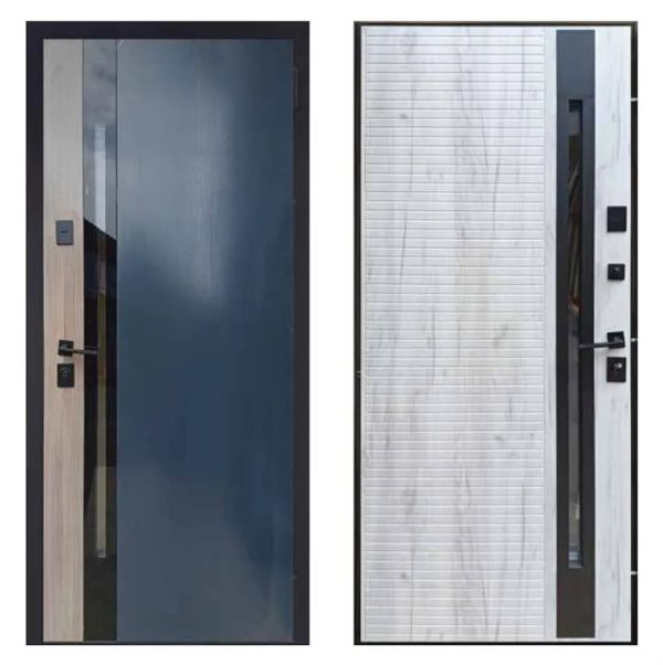 Двері вхідні, Тип-6 ВУЛИЦЯ, Метал Графіт тем - дуб кантрі 715 / Крафт білий 133 структура Чорна Фурнітура 960 R, 148139