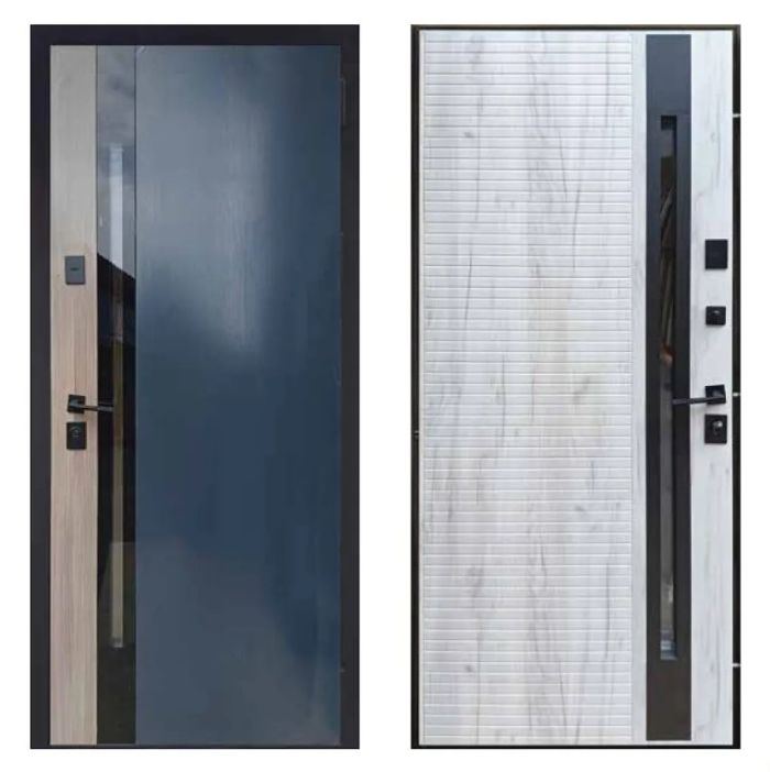 Двері вхідні, Тип-6 ВУЛИЦЯ, Метал Графіт тем - дуб кантрі 715 / Крафт білий 133 структура Чорна Фурнітура 960 R, 148139