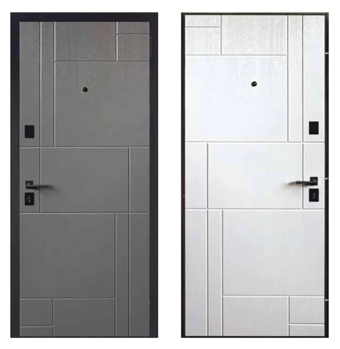 Двері вхідні, Тип-12.2 КВАРТИРА, Антрацит 156 / Супермат Білий 156 Чорна Фурнітура 860 L, 148343