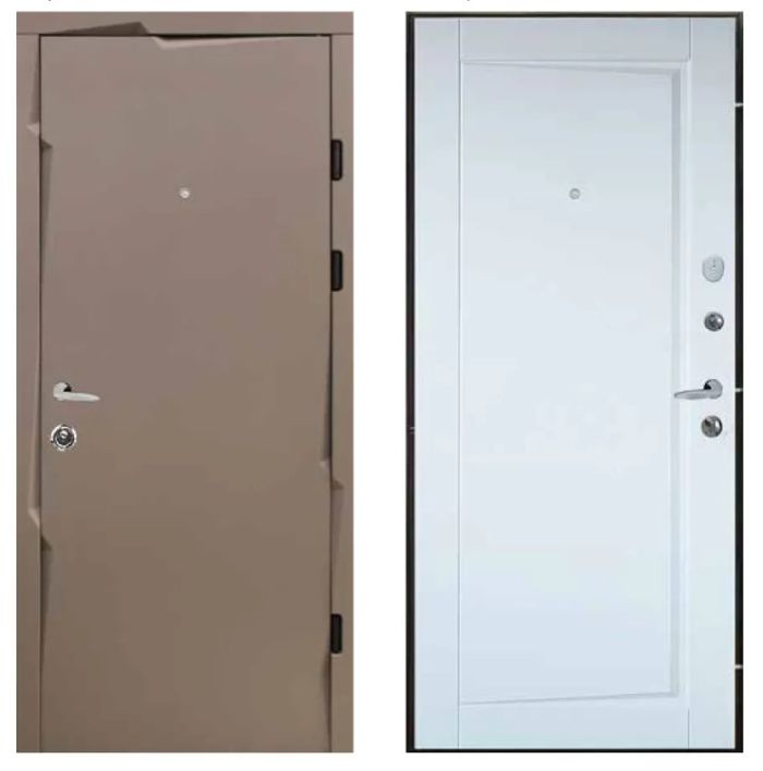 Двері вхідні, Тип-13 КВАРТИРА, Темно-сірий сатин софт.300 / Емаль біла 337 Чорна фурнітура 860 L RAL 9005, 152545