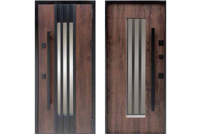 Двері вхідні, Тип-16 ВУЛИЦЯ, Дуб бронзовий метал 711.1 / Дуб бронзовий термо 0 скло00 Тягнуча ручка 860 R, 152553