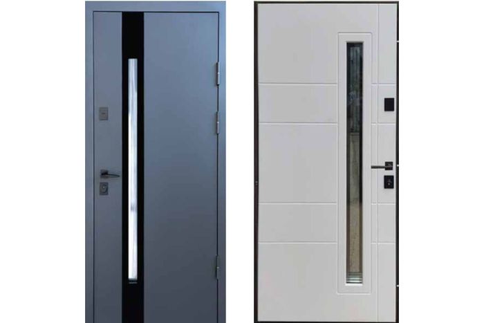 Двері вхідні, Тип-4 ВУЛИЦЯ, 815 метал RAL R021 / Біле Дерево 146 Структура №1 Чорна Фурнітура 860 R NEW RAL R021, 152574