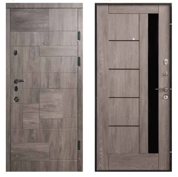 Двері вхідні, Тип-3 КВАРТИРА, Дуб шато Еко 601 / Дуб шато Еко 605.1 Грета BLK Чорна Фурнітура 860 R NEW, 152569