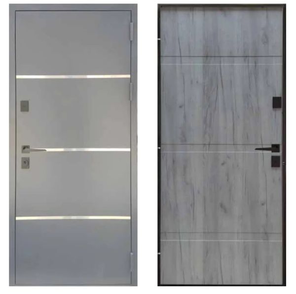 Двері вхідні, Тип-9.2 КВАРТИРА, 812 метал RAL 7024 / Крафт Білий 177 Чорна Фурнітура 860 R RAL 7024 Сірий короб, 152571