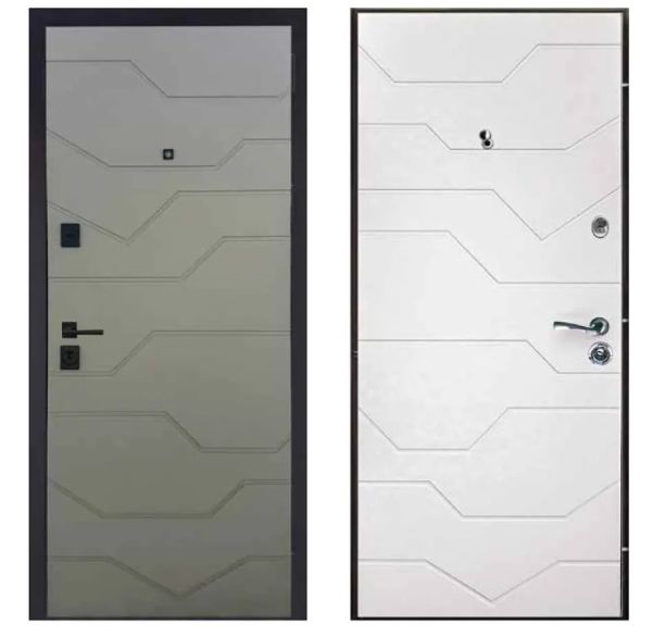 Двері вхідні, Тип-2 КВАРТИРА, Темно-сірий сатин софт / Емаль біла 166 KALE Чорна Фурнітура 860 R RAL 9005 NEW, 155736
