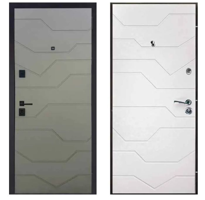 Двері вхідні, Тип-2 КВАРТИРА, Темно-сірий сатин софт / Емаль біла 166 KALE Чорна Фурнітура 860 R RAL 9005 NEW, 155736
