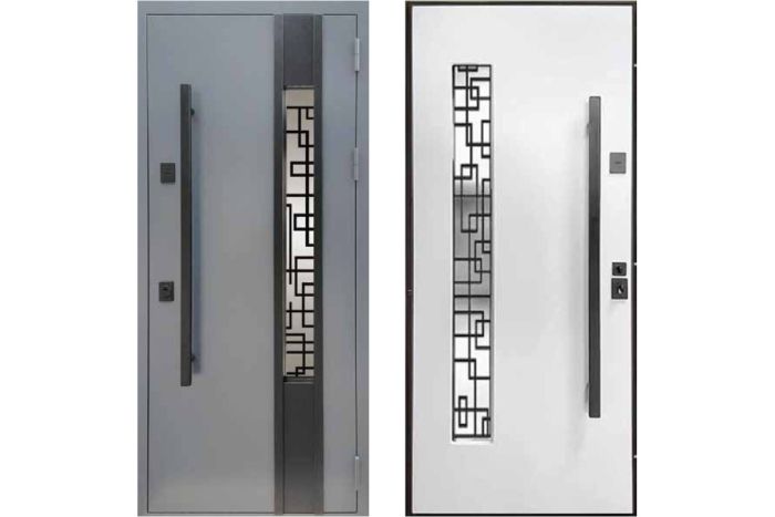 Двері вхідні, Тип-15 ВУЛИЦЯ, 823.1 метал RAL 7024 / Емаль Біла 0, Тягнуча ручка 860 R К018 RAL 7024 Сірий короб, 152590