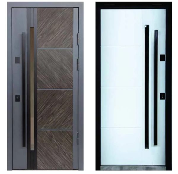 Двері вхідні, Тип-4 ВУЛИЦЯ, Метал Дуб Англійський 926.1 / Емаль Біла 103 960 L скло №00, 155078