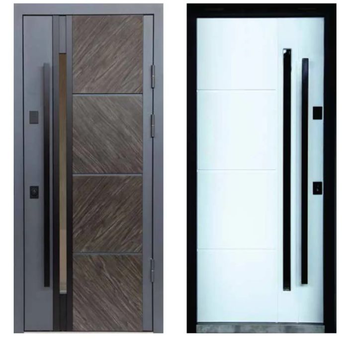 Двері вхідні, Тип-4 ВУЛИЦЯ, Метал Дуб Англійський 926.1 / Емаль Біла 103 860 R скло №00, 155077